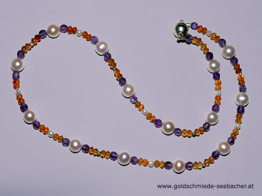 Kette mit Zitrin und Amethyst
