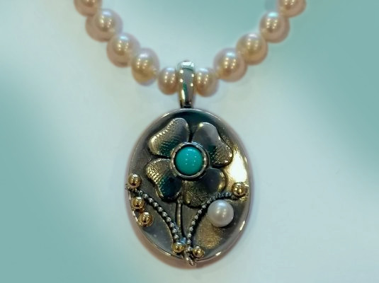 Anh&auml;nger in Silber mit T&uuml;rkis und Zuchtperle